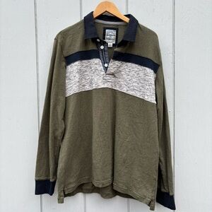 LANDS' END RUGBY SHIRT—Men’s 42-44—Rubber Buttons—100% Cotton—Collegiate—VG+
